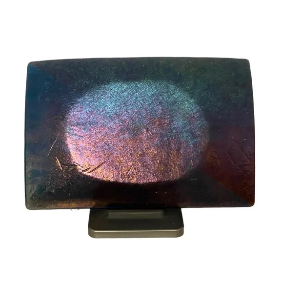 SIGNED Kurt McVay Artist Fused Dichroic Iridescent Art Glass Plate 9”x6”